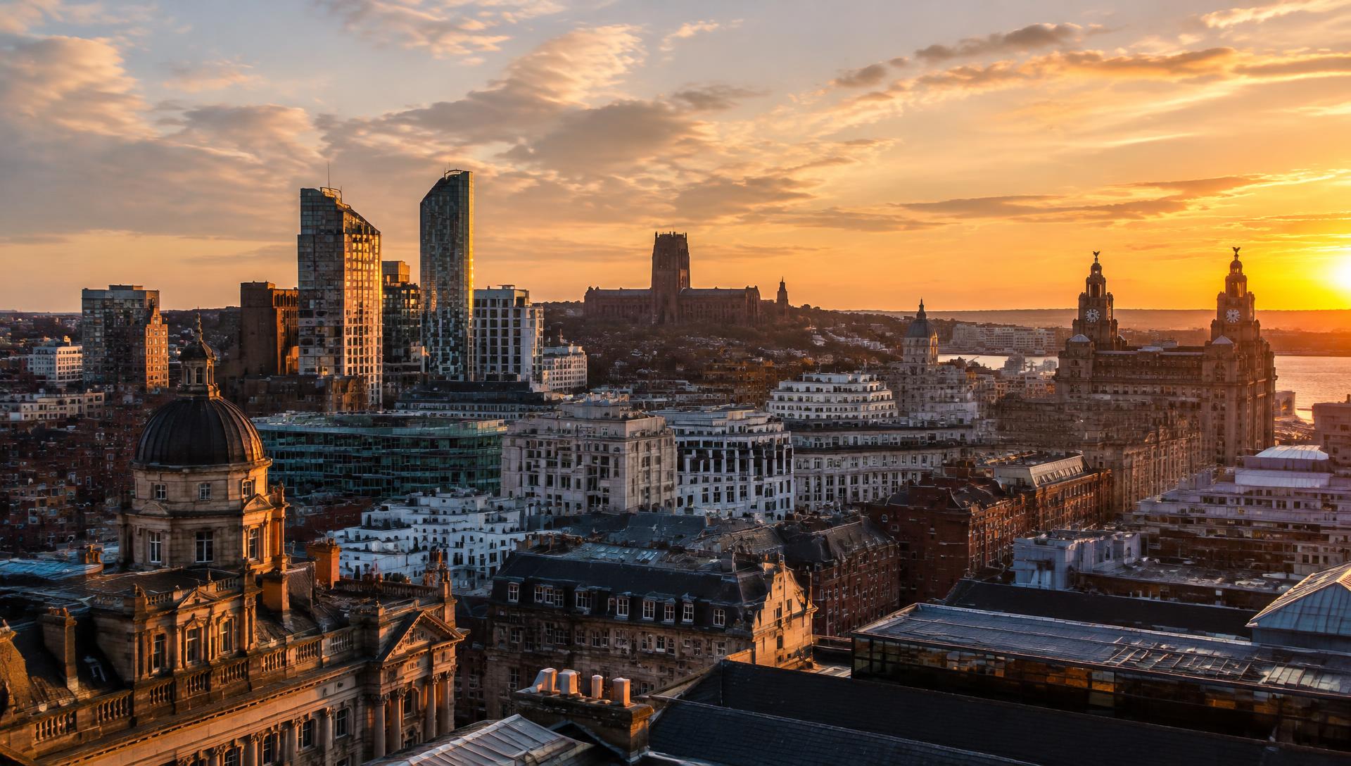 Liverpool city skyline at sunset
